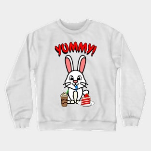 Cute white rabbit is having coffee and cake Crewneck Sweatshirt